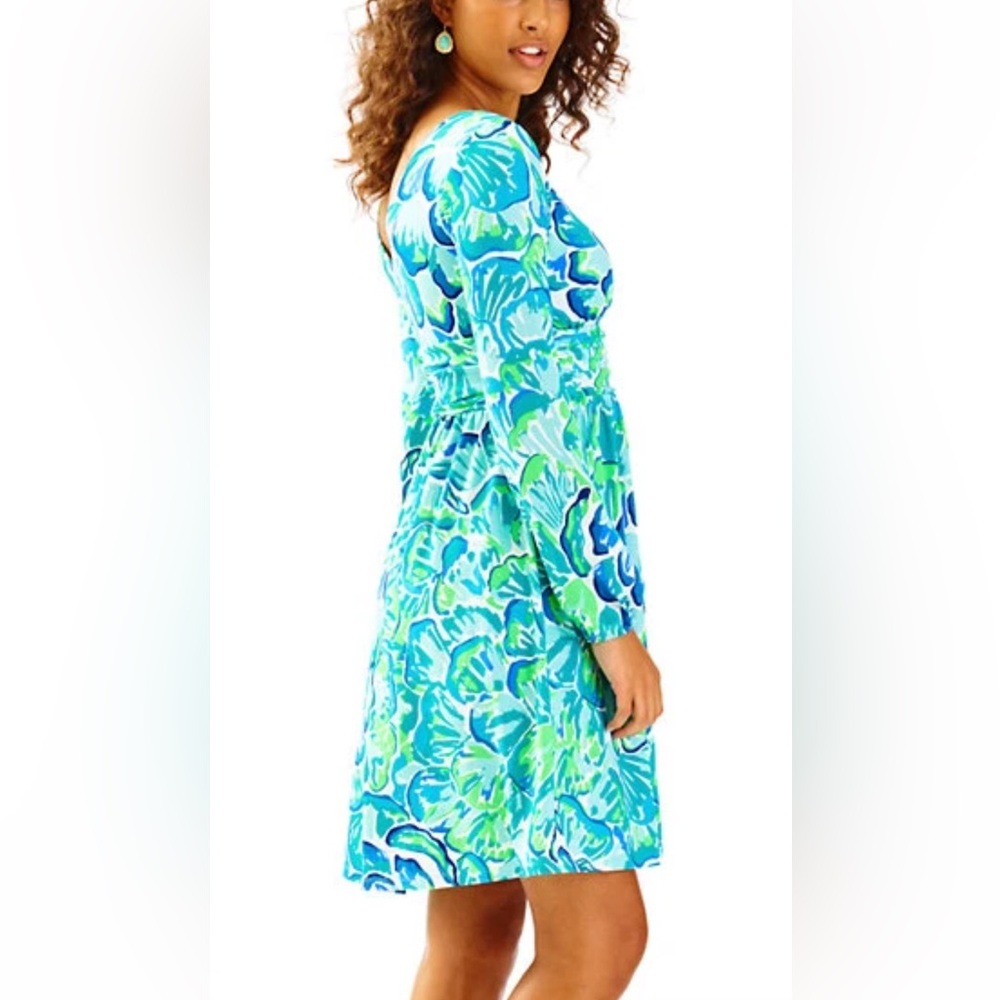 Lilly Pulitzer Fleur Agate Green Lazy River Rayon Spandex Jersey Dress XL - Picture 3 of 10